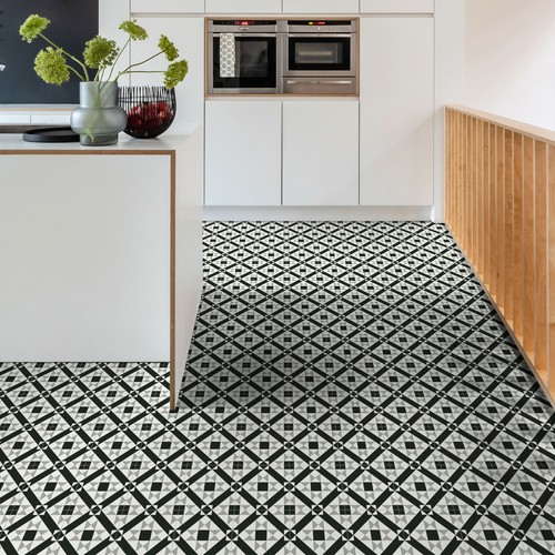 Black grey star pattern - black, tile